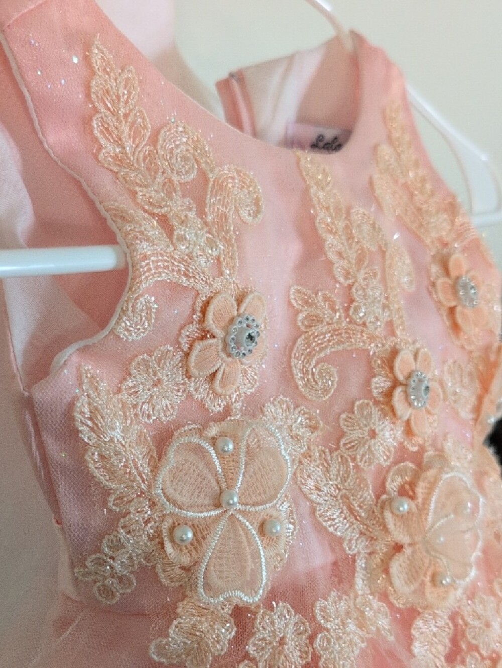 Light Peach Floral Applique Tulle Baby Dress Size 18M - Picture 5 of 15